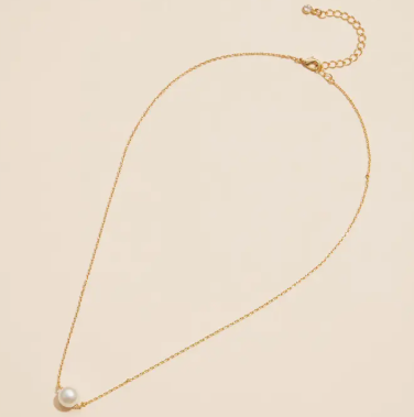 8mm Pearl Charm Necklace in 18K Gold