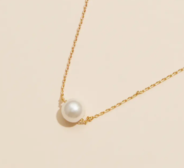 8mm Pearl Charm Necklace in 18K Gold