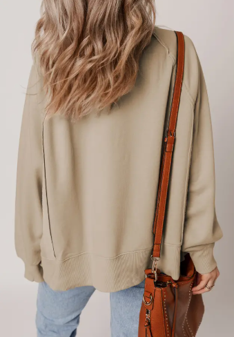 Raw Edge Exposed Seam Raglan Sleeve Side Slit Sweatshirt