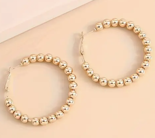Plated Beads Alloy Hoop Earrings