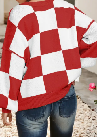 Checkered Bishop Sleeve Sweater
