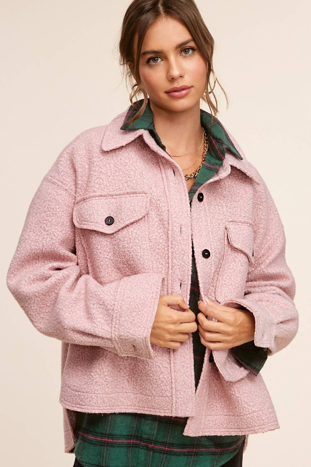 Fuzzy Fabric Button Down Jacket