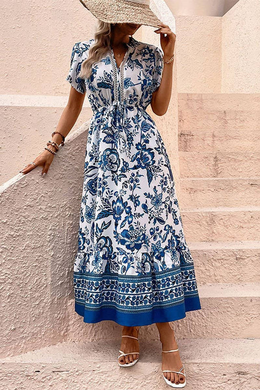 V-NECK SHORT SLEEVED MAXI DRESS