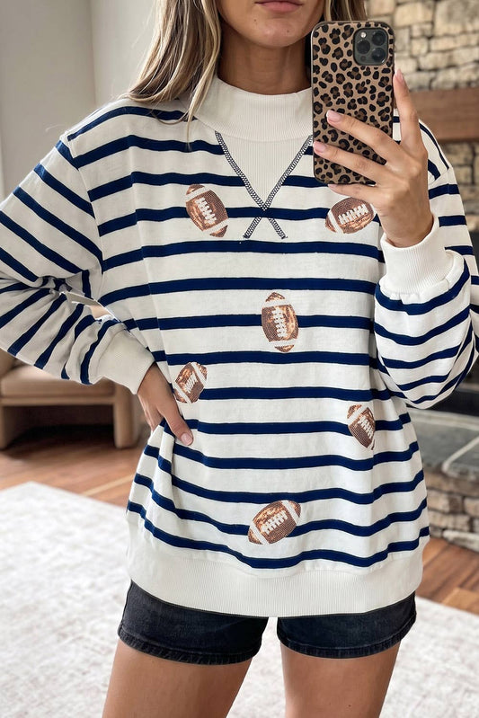 Striped Football Mock Neck Casual Sweatshirt