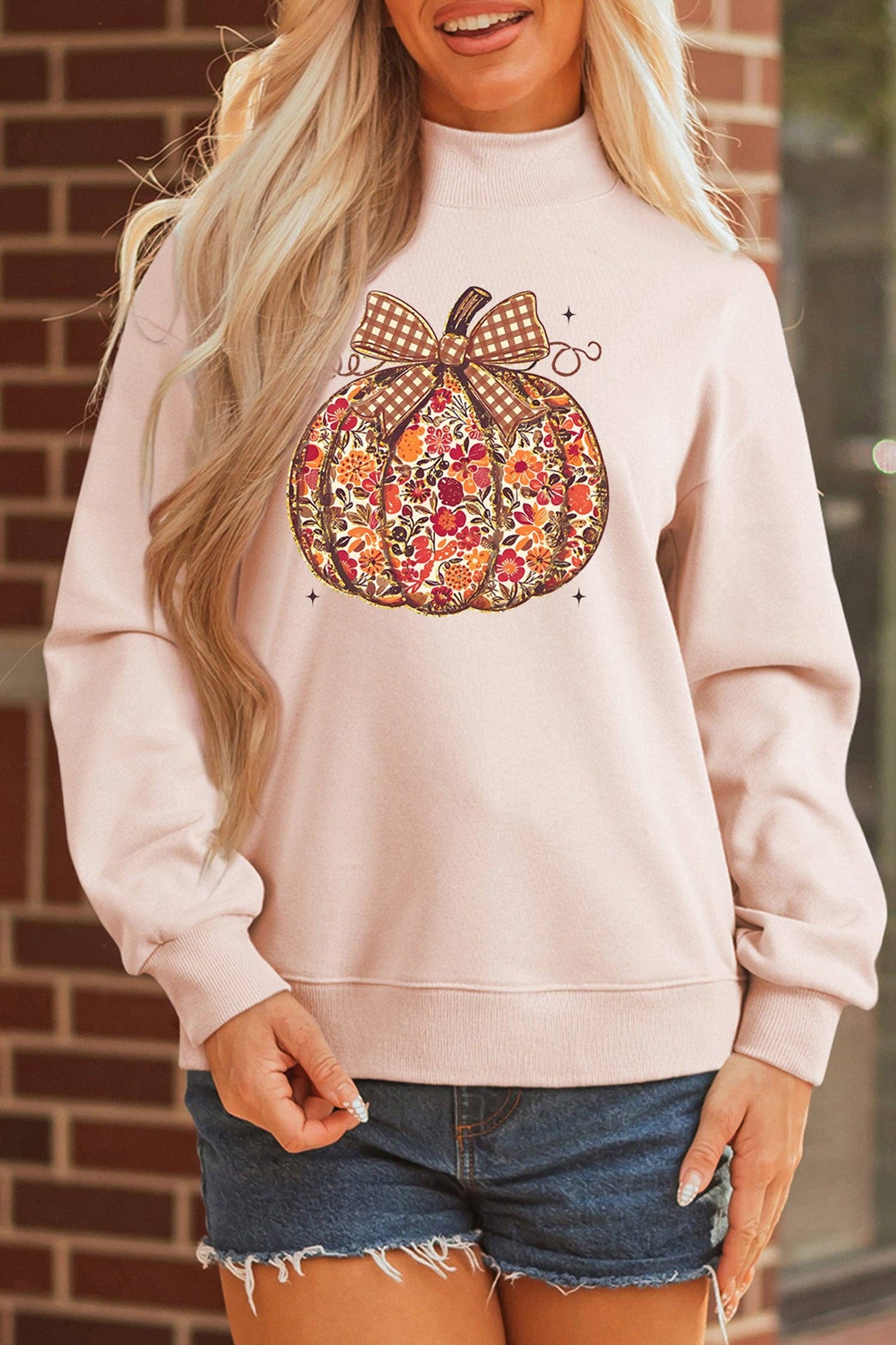 Floral Pumpkin Mock Neck Oversized Sweatshirt