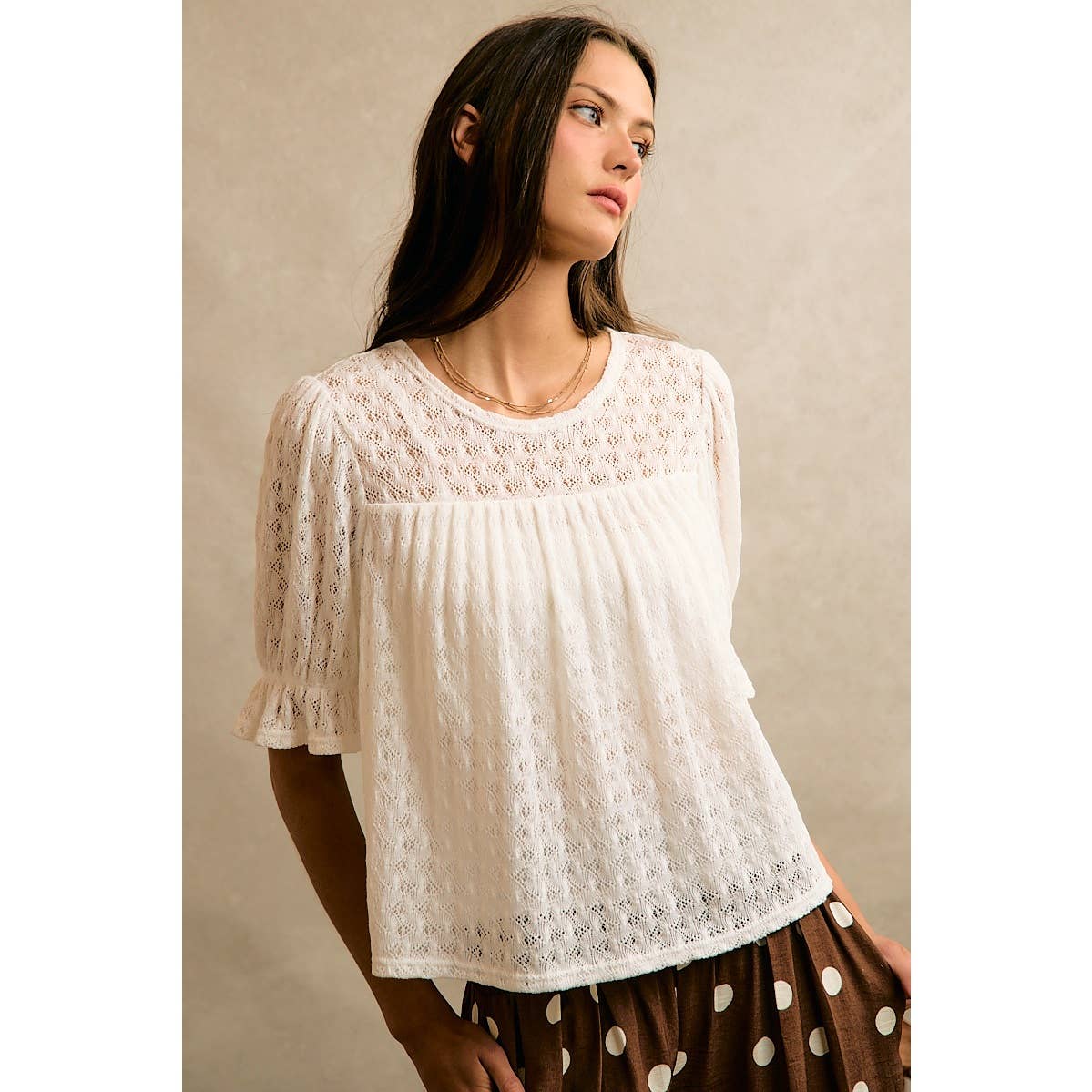 LACE KNIT BABYDOLL BLOUSE TOP