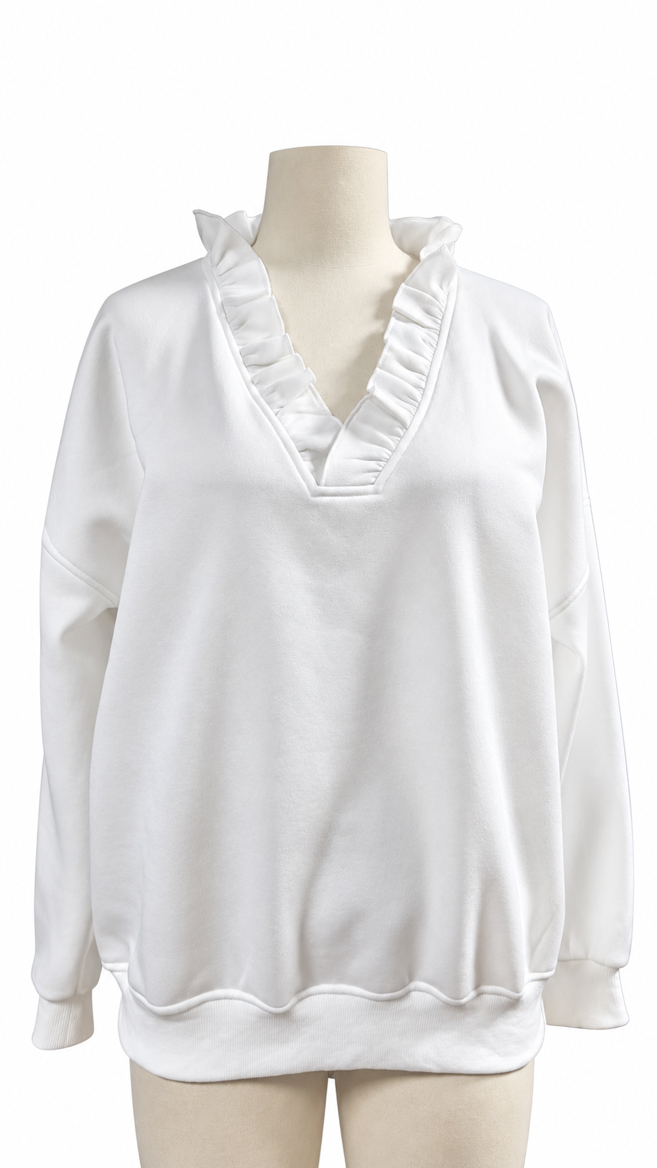 Ruffle V-Neck Loose Casual Sweatshirt