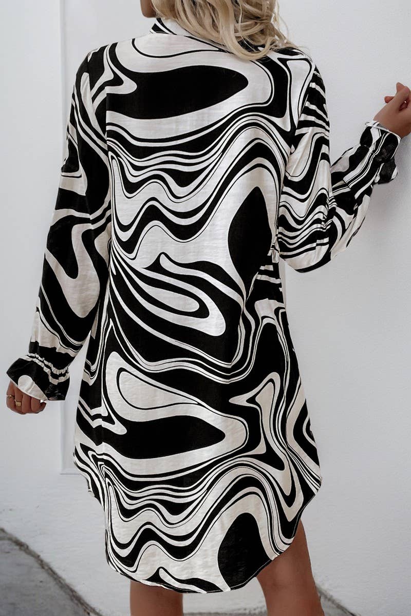 Printed Ruffle Shirt Dress