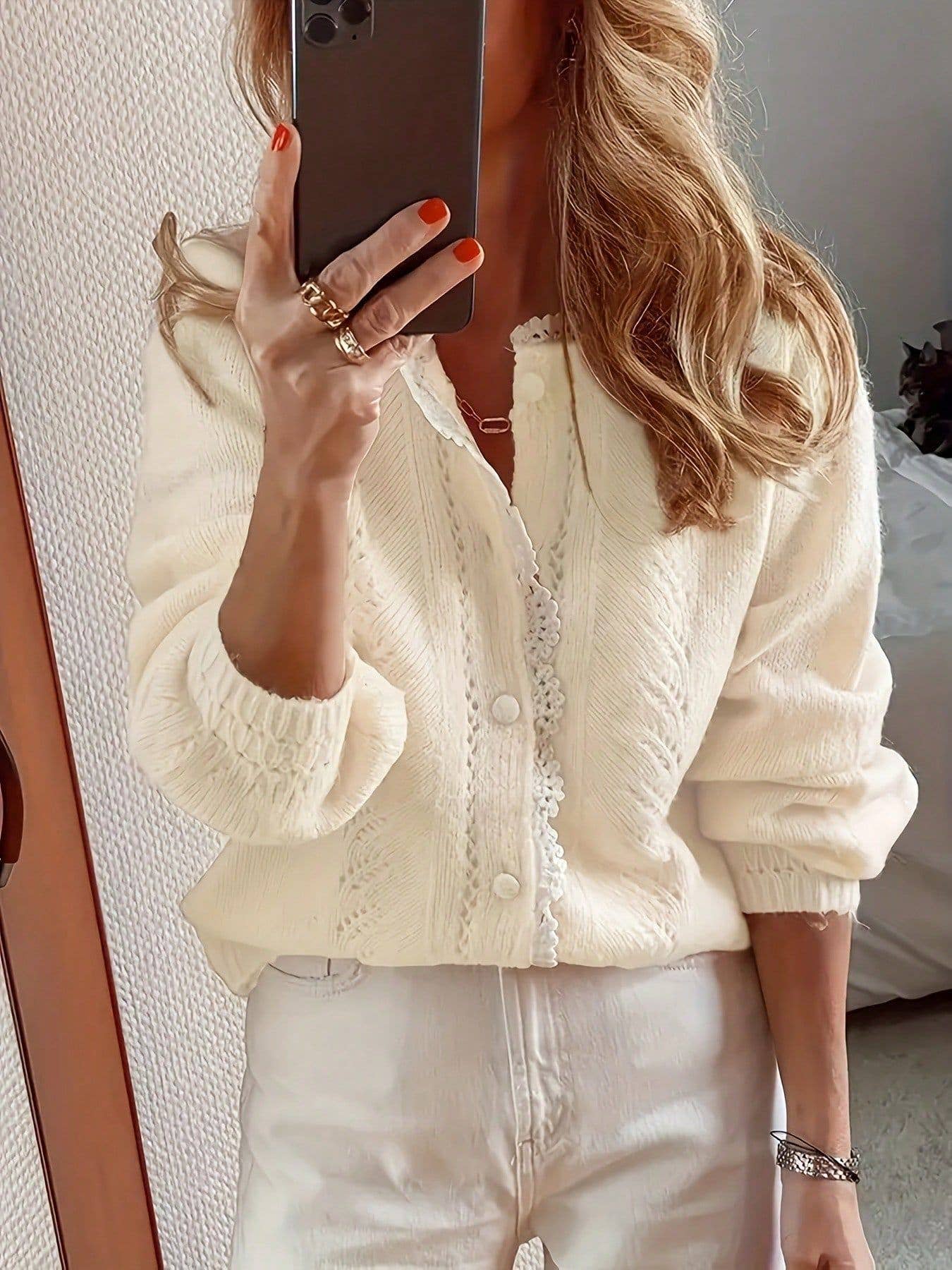 Lace Trim Button Knit Cardigan
