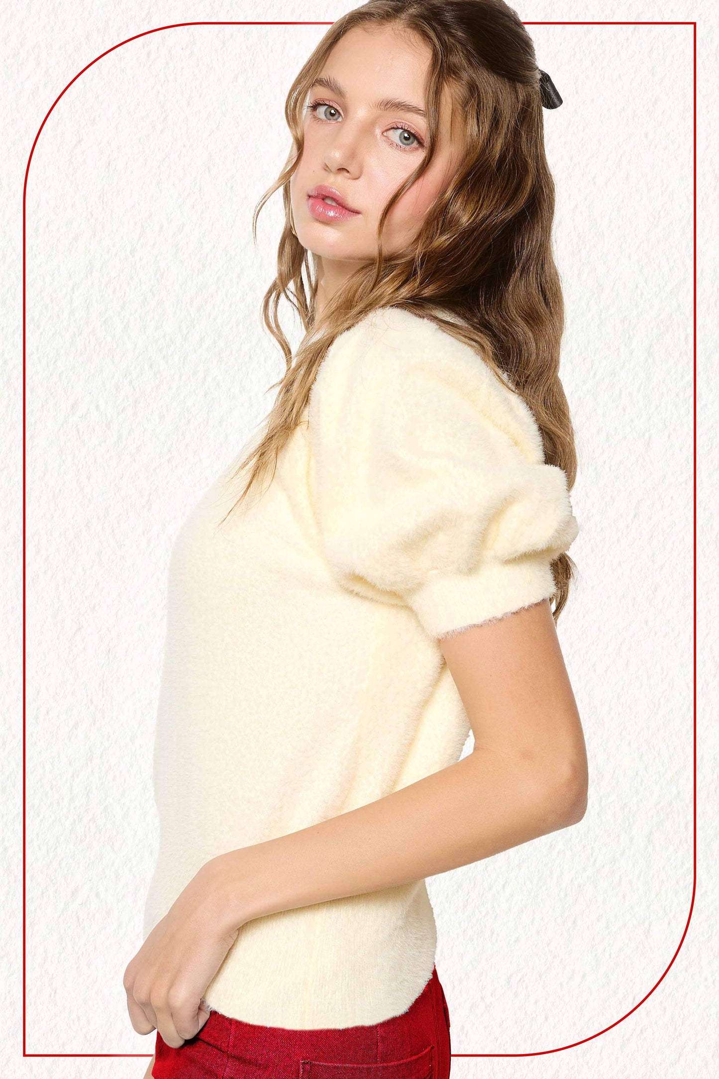 Soft Mohair Puff Short Sleeve Knit Top