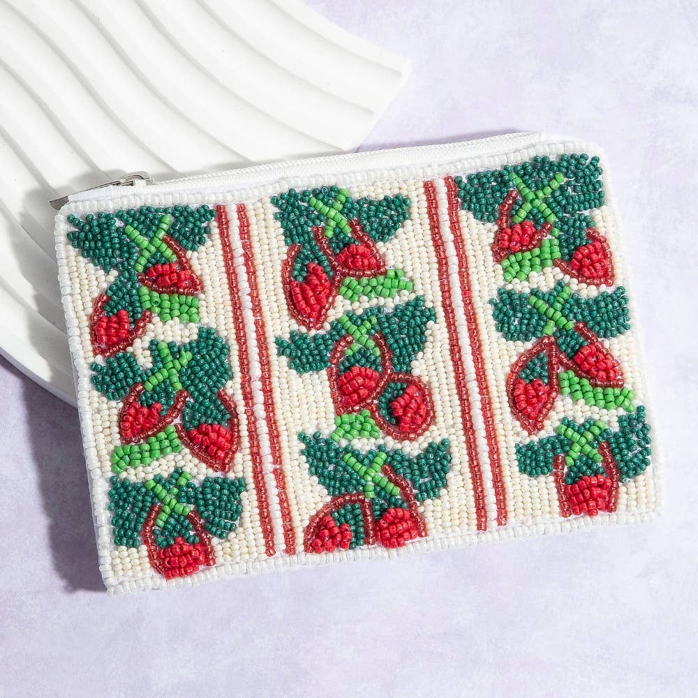 Seed Beaded Red Pepper Fruit Coin Purse
