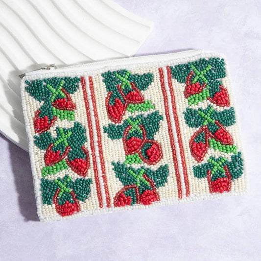 Seed Beaded Red Pepper Fruit Coin Purse