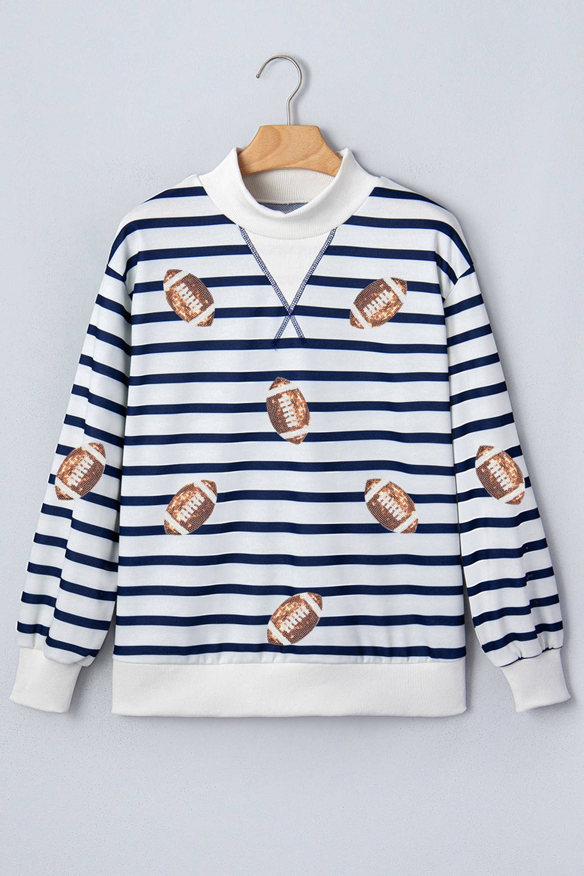 Striped Football Mock Neck Casual Sweatshirt