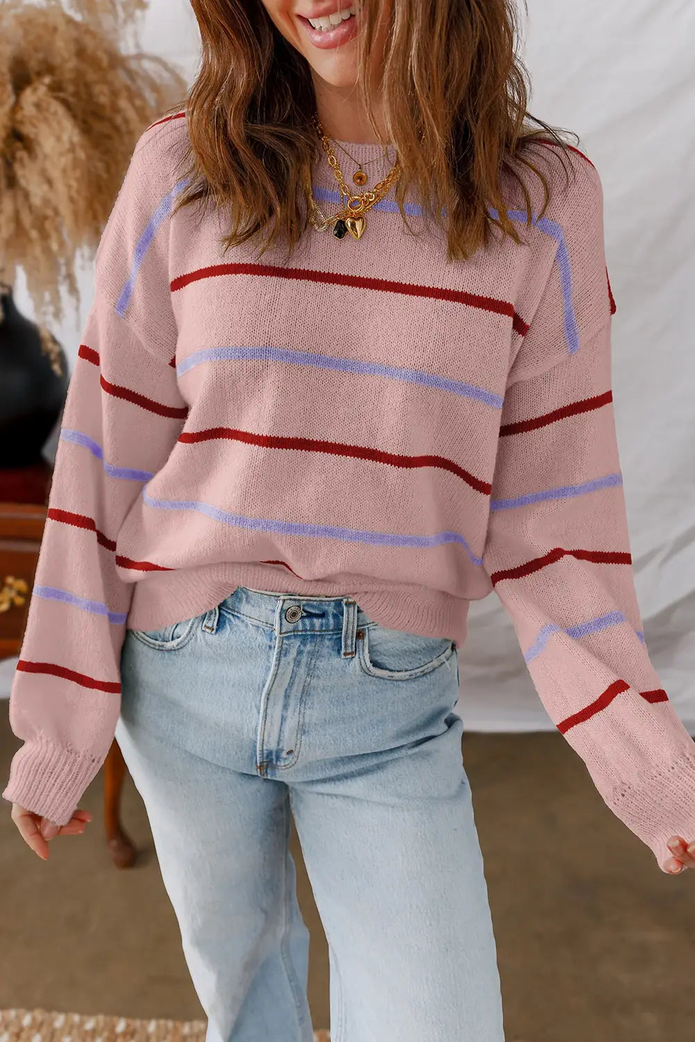 Casual Striped Loose Fit Pullover Sweater for Women