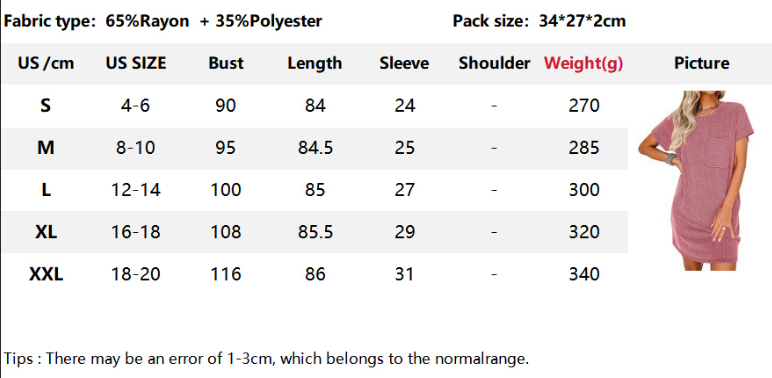 Summer Casual T-shirt Short-sleeved Dress (With Pockets)