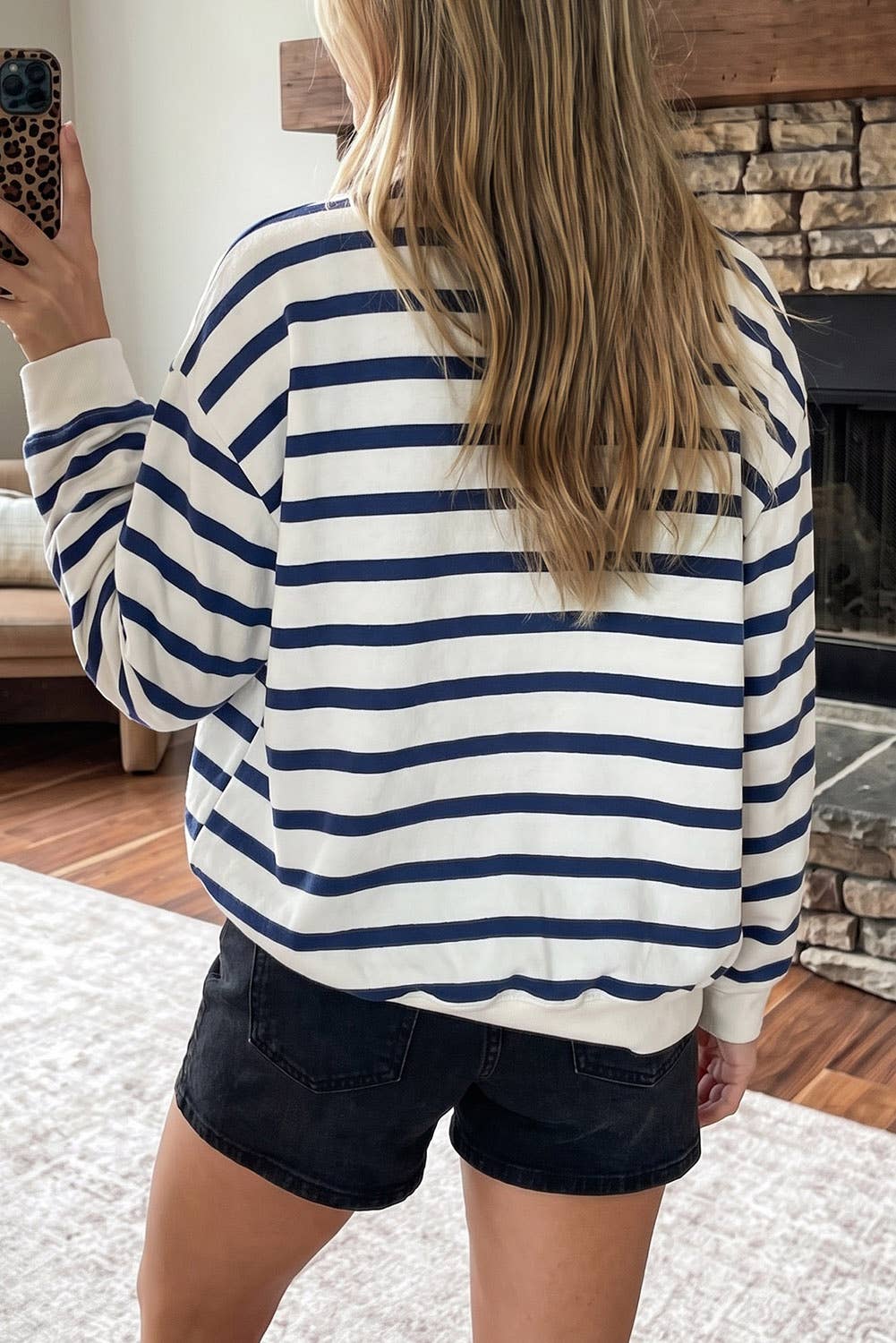 Striped Football Mock Neck Casual Sweatshirt
