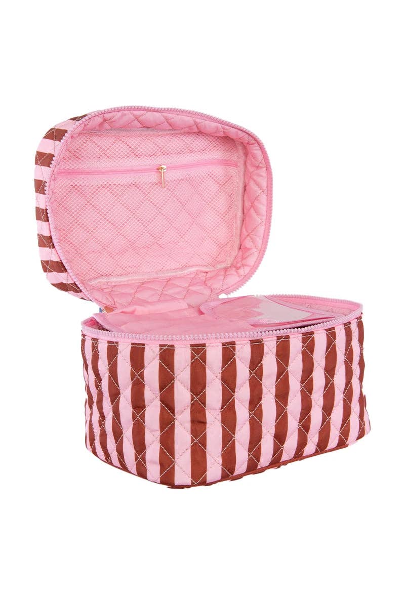 Pink and Wine Striped Cute Makeup Bag