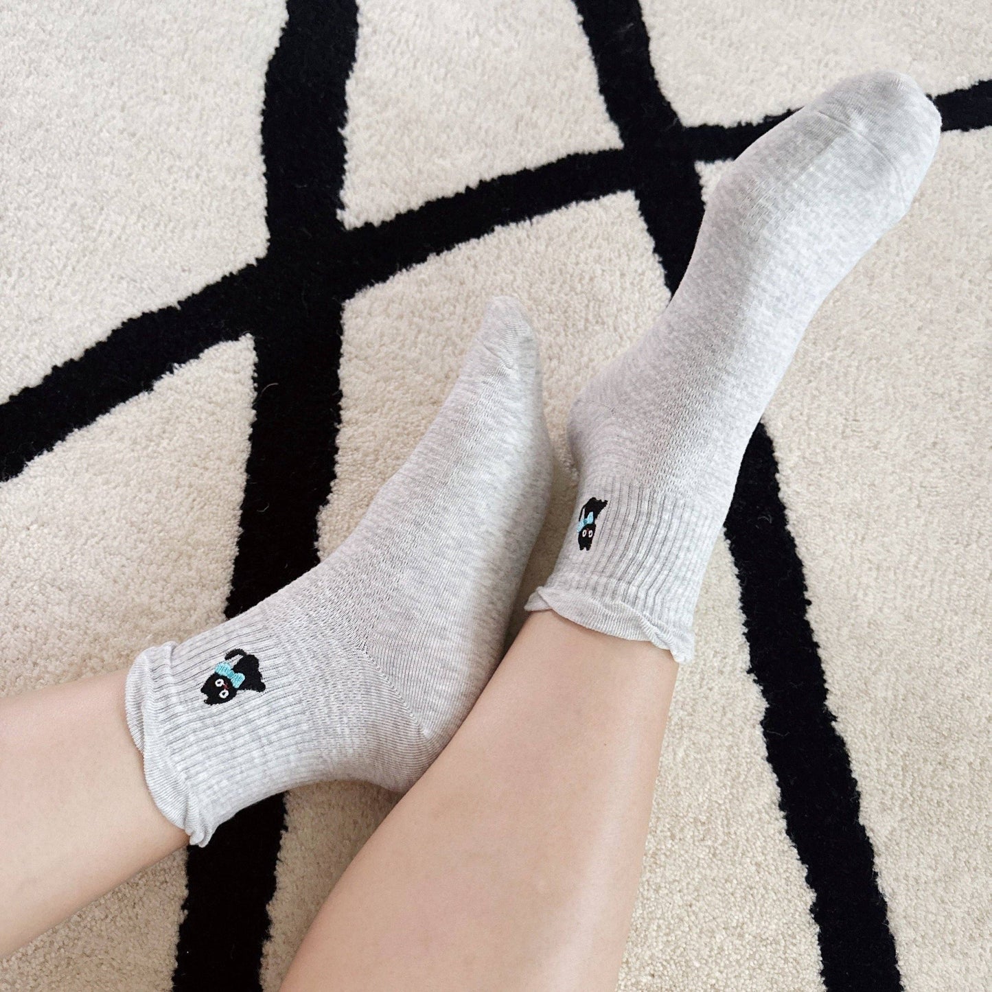 Cat And Dog Design Crew Socks Set Of 2