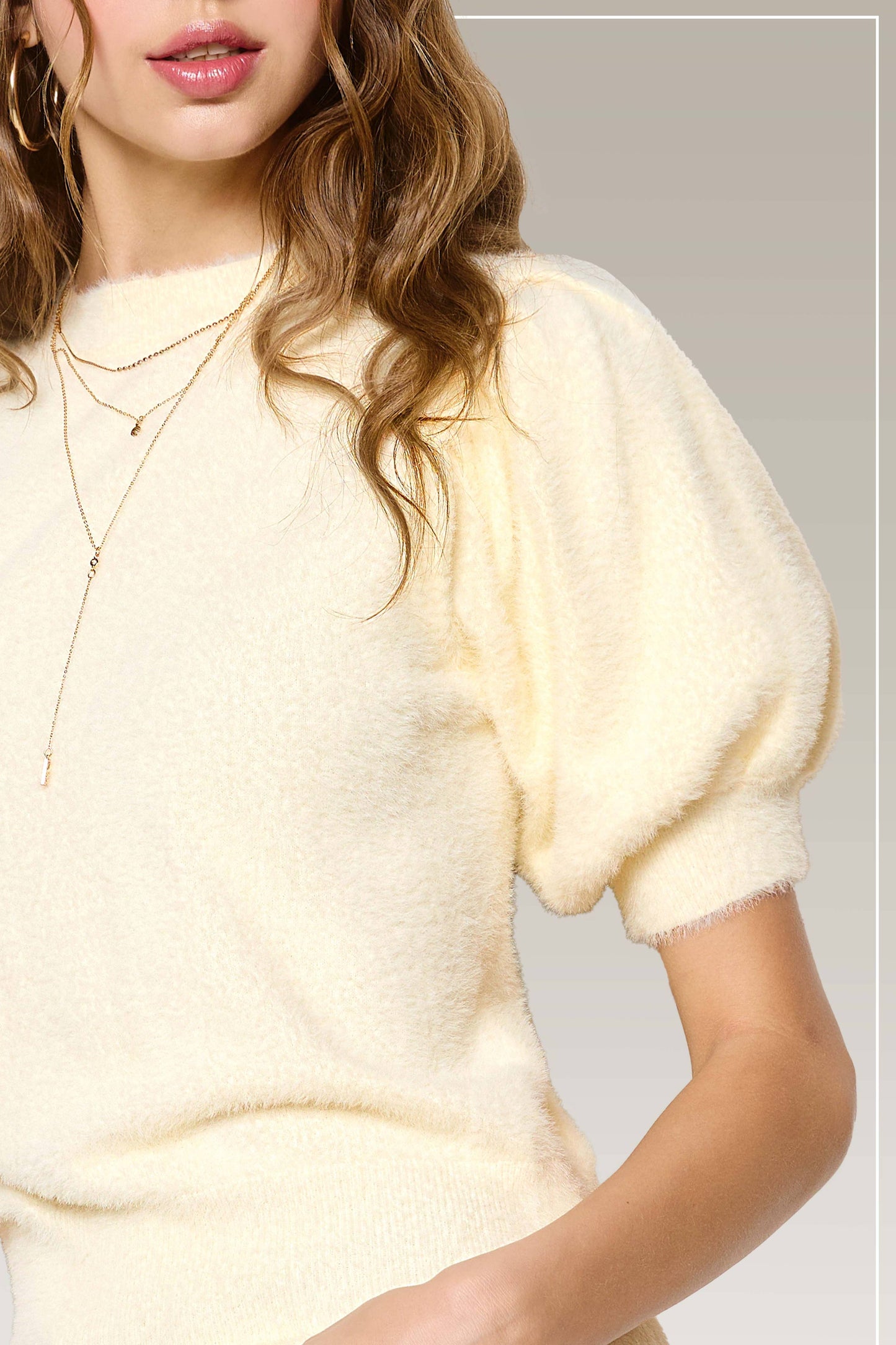 Soft Mohair Puff Short Sleeve Knit Top