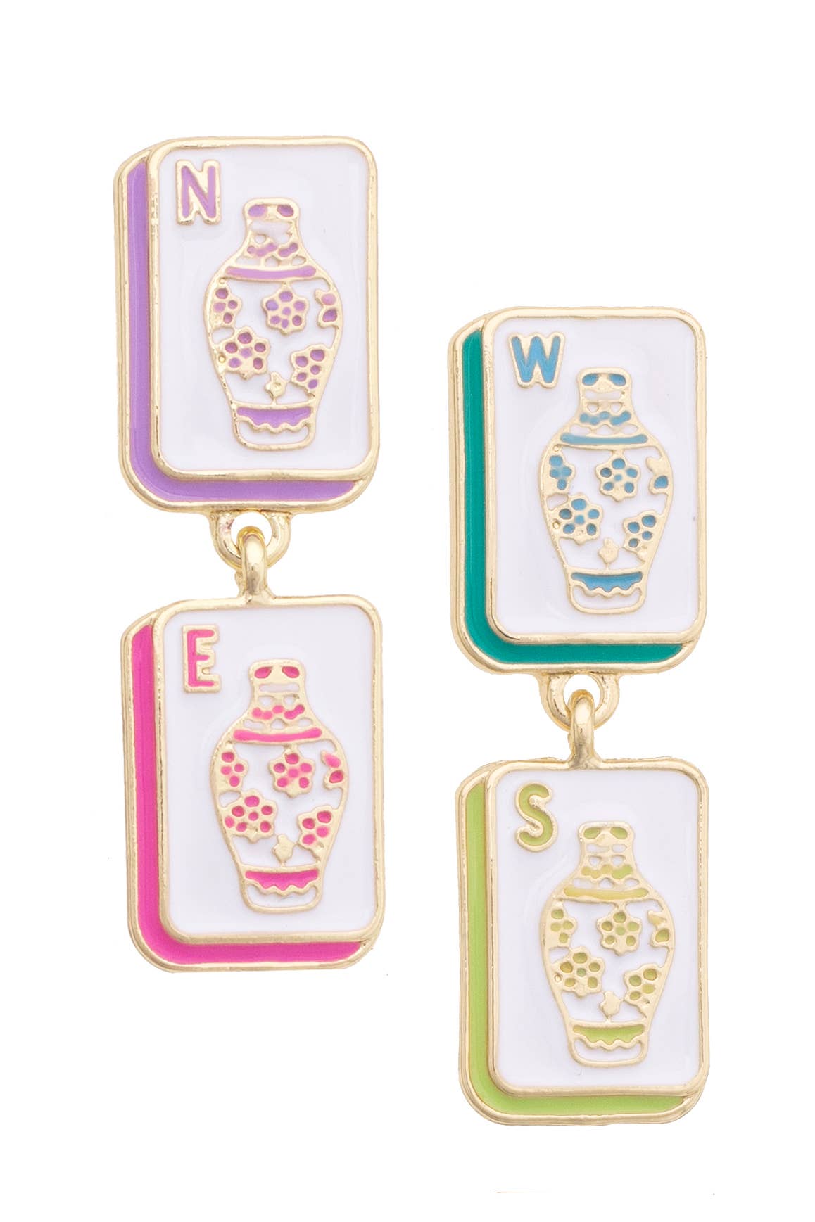 Mahjong Four Winds Enamel Earrings in Pastel Multi