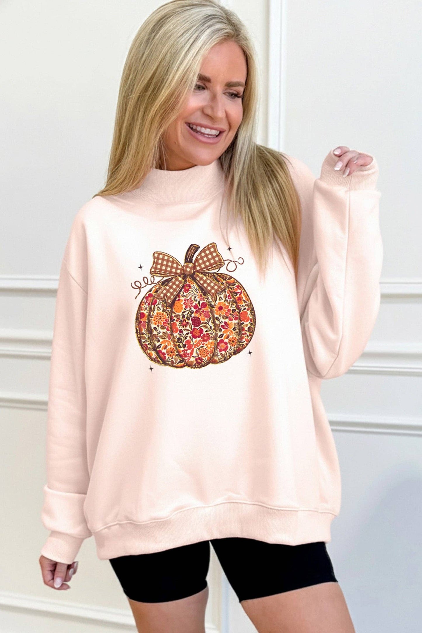 Floral Pumpkin Mock Neck Oversized Sweatshirt